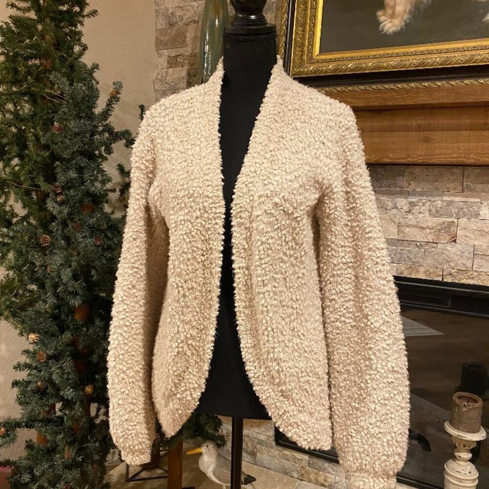 RACHEL ZOE Women’s Open Off-White Ivory Boucle Cocoon Knit Cardigan Sweater Sz S